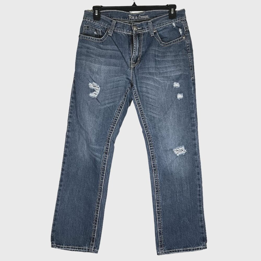 Axe & Crown - Men's Size 32 X 30 - Distressed Slim Fit Blue Jeans